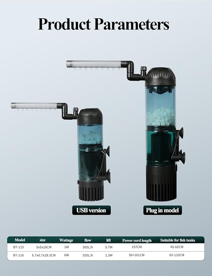 UPETTOOLS Aquarium Filter Fish Tank Filter with Fluid Bed Sponge Filter Multiple Function Ultra-Silent Filter for Saltwater Freshwater 20-60 Gallon
