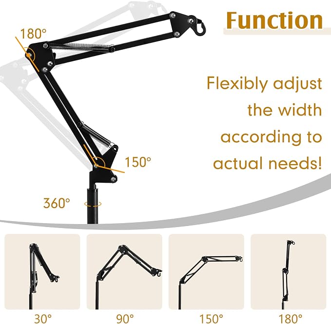 Queekay Reptile Heat LAMP Stand, Black Metal, Adjustable Height and Width, 5 Hanging Hooks, for Terrarium, Aquarium, Incubator, Cages, Suitable for Reptiles, Amphibians, Small Animals