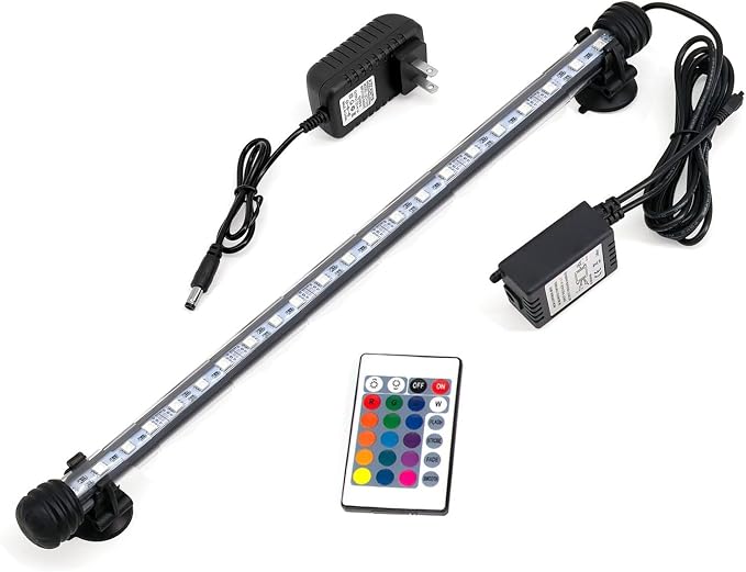15 inch RGB Aquarium Lights, Underwater Fish Tank Lights IP68 Waterproof Color Changing Adjustable Memory Submersible Remote Control Aquarium Tank Lights