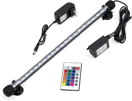 15 inch RGB Aquarium Lights, Underwater Fish Tank Lights IP68 Waterproof Color Changing Adjustable Memory Submersible Remote Control Aquarium Tank Lights