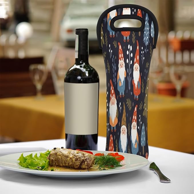 Christmas Santa Claus Tree Wine Bag Single Bottle Wine Tote Bag Neoprene Wine Carrier Bags with Carry Handle Portable Wine Bottle Holder for Travel Party Picnic
