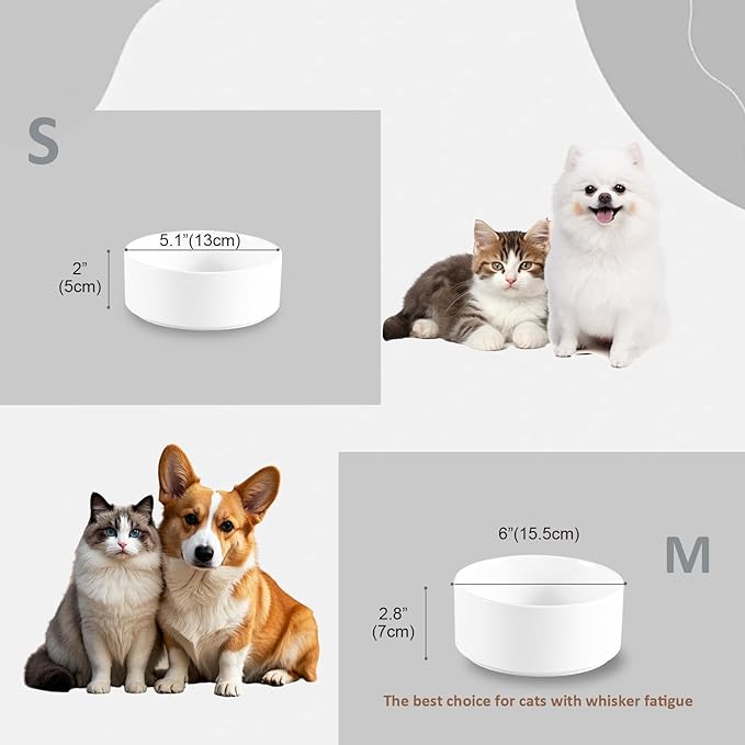 Ceramic Dog Bowl for Food and Water - Pet Feeder Bowl for Small to Medium Dogs and Large Cats - Heavy Ceramic Feeding Dish with Non Slip Base - Dishwasher & Microwave Safe - 2 Pack - 6 Inch - Gray