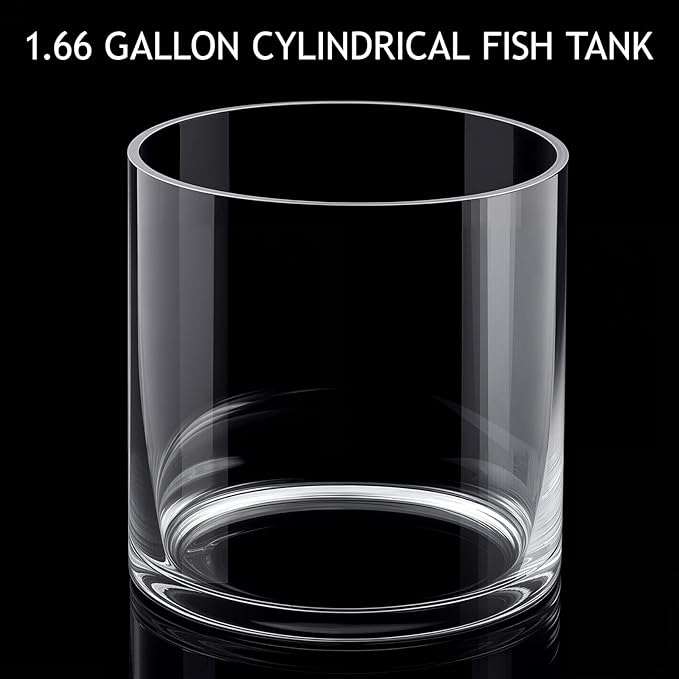 Maxdot 1.66 Gallon Cylindrical Glass Fish Tank Solid Base, 360° Full View Desktop Aquarium Starter, Easy to Maintain Small Microfauna for Betta Snails Shrimp Aquatic Planting and Small Plant Terrarium