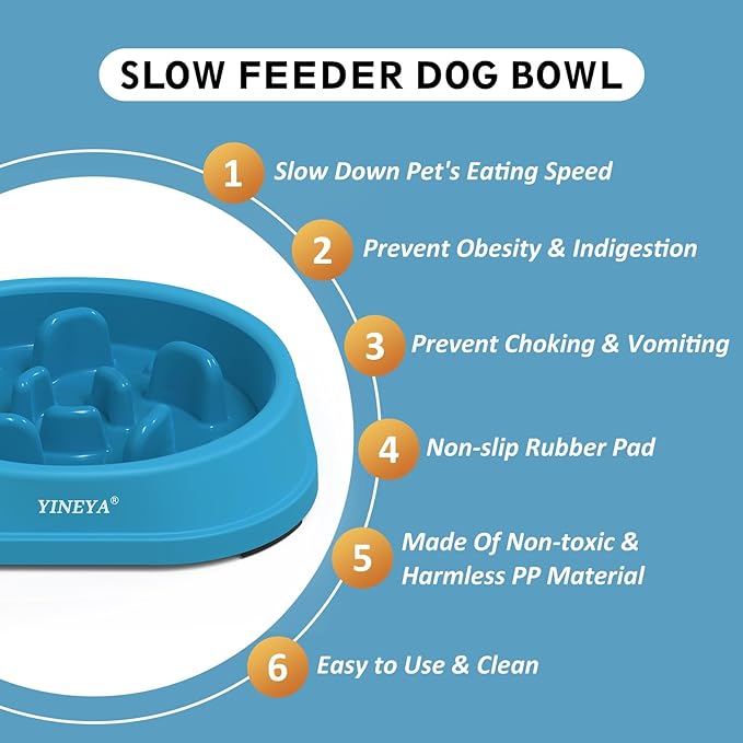 YINEYA 2PCS Anti-Choking Slow Feeder Dog Bowls Small Size Dog, Slow Feeder Cat Bowl, Supplies and Puzzle for Pet