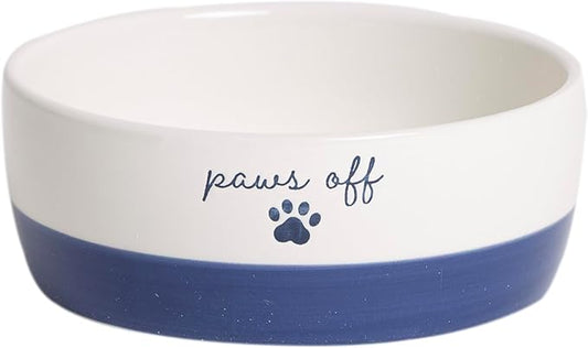 Pearhead Ceramic Cat Bowl – Navy Blue “Paws Off” Design, Holds 12 oz, Stoneware Pet Dish, Non-Skid Feeding Bowl