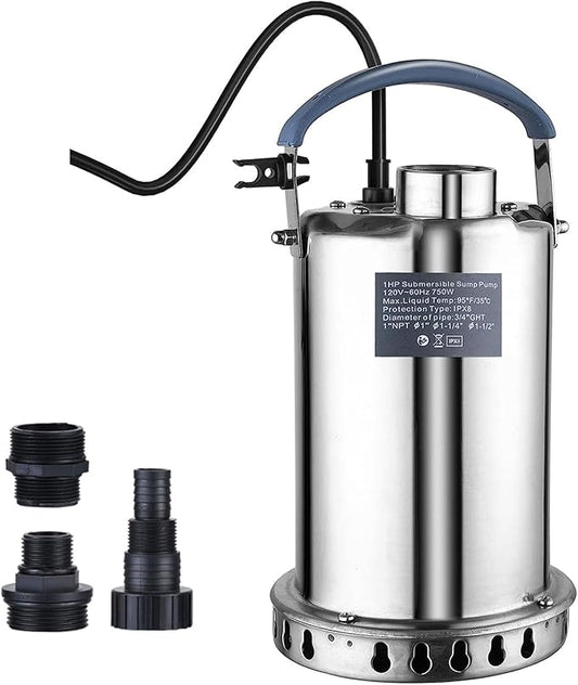 Sump Pump Submersible Water Pump 3/4HP 3500GPH Stainless Steel Portable Water Transfer Pump Electric for Pool Draining Hot Tub Basement Utility Pumps