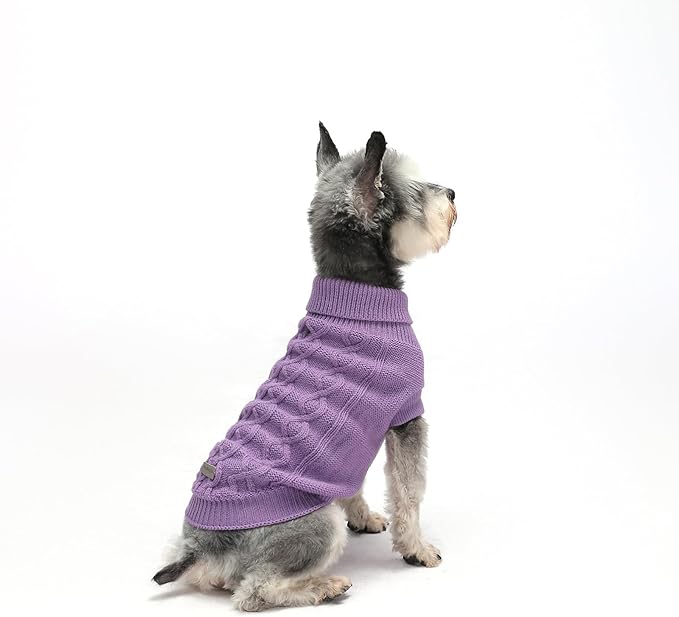 Dog Pullover Colthes, Cable Knitwear, Classic Turtleneck Warm and Soft Clothes for Chihuahua, Bulldog, Dachshund, Pug, Yorkie, Dog Outfits for Small Medium Dogs, (Purple M)