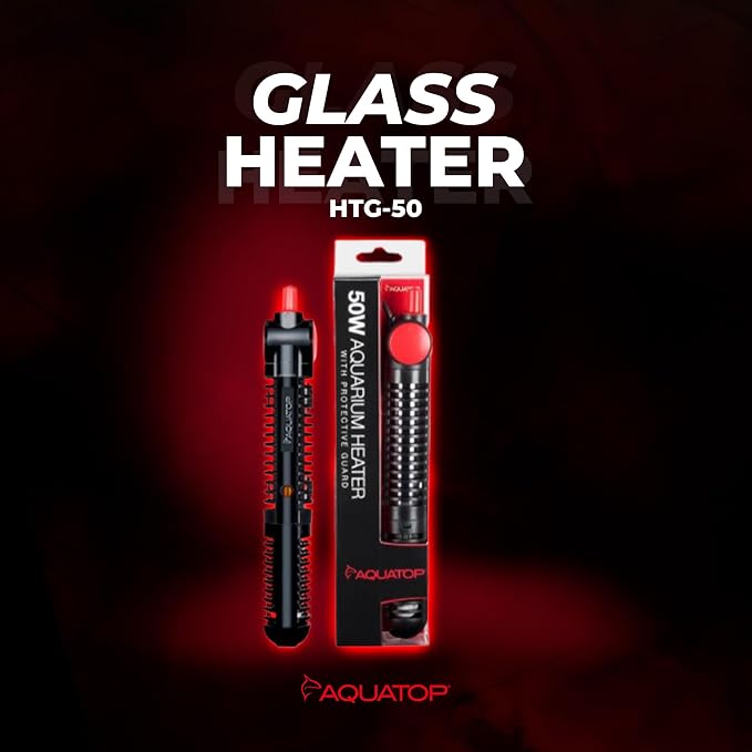 Aquatop 50W Premier Glass Heater with Guard – Submersible for Fish Tanks Up to 13 Gallons – 68-93°F Adjustable Temp – Fresh & Saltwater Use