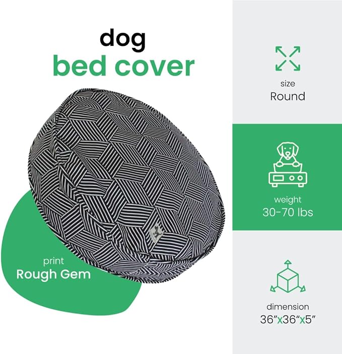 Molly Mutt Huge Dog Bed Cover - Rough Gem Print - Measures 36” x 5’’ - 100% Cotton - Durable - Breathable - Sustainable - Machine Washable Dog Bed Cover
