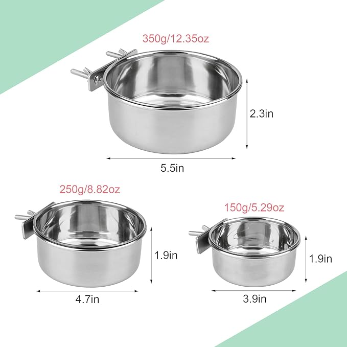 Hypeety Stainless Steel Food Water Bowl for Pet Bird Crates Cages Coop Dog Cat Parrot Bird Rabbit Pet (Small,3.9 * 1.9in)