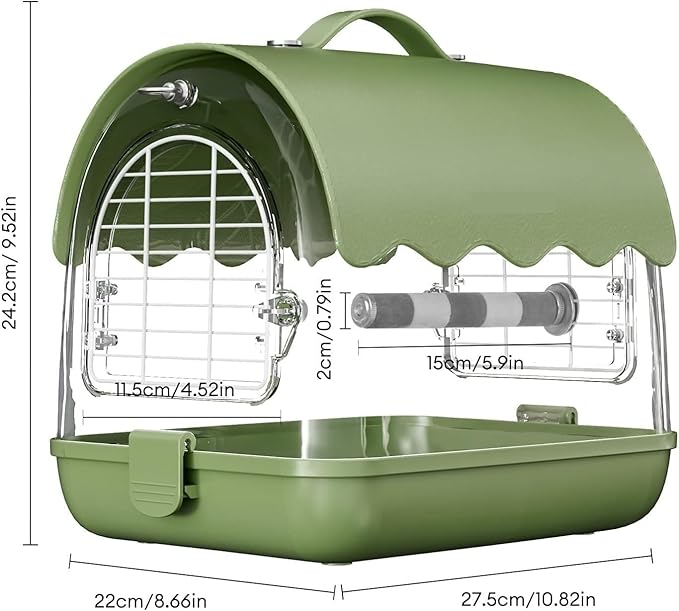 Parakeet Cage,Accessories, Bird Carrier Backpack with Perch, Transparent Travel Cage Bag with Shade Cover Visible Window for Parrots Budgie Small Birds(Green)