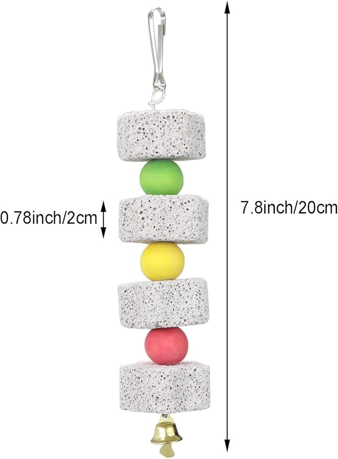 2Pcs Parrot Bird Chewing Toy, Bird Beak Grinding Stone with Bell, Lava Block Calcium Supplement Food for African Greys Amazon Conure Eclectus Budgies Parakeet Cockatiel Hamster Chinchilla Rabbit