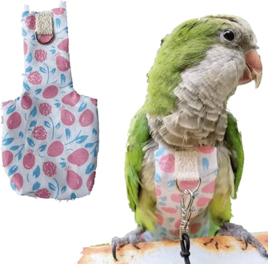 Bird Diaper Harness Flight Suit Clothes, Parrot Flight Suit with Leash, Bird Flying Clothes with Rope and Handle for Outdoor Activities Training (Pink Without Leash,Medium)