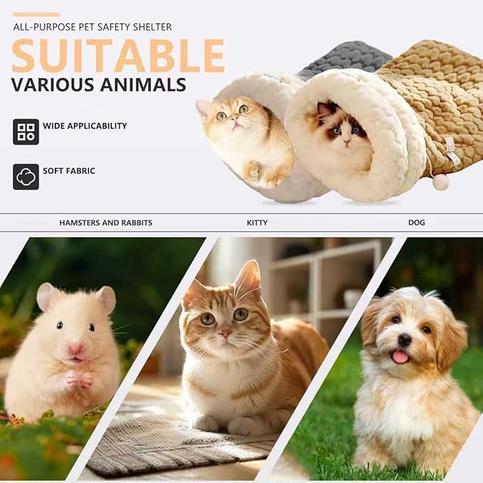 Cat Winter Sleeping Bag Soft Warm Cozy Pet Bed Sack for Indoor Cats or Small Dogs Durable Washable Sleeping Pad (Beige, Medium)