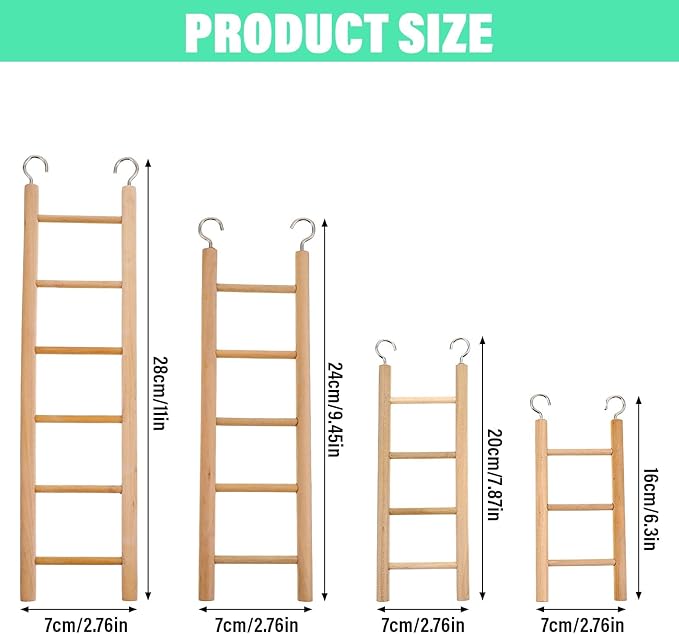 4 Pcs Wooden Bird Ladder, Bird Ladder for Cage, Birds Toys for Parakeets Parrots Cockatoo Lovebirds Birdie, Wooden Ladders Basics Climbing Supplies(3&4&5&6 Step)