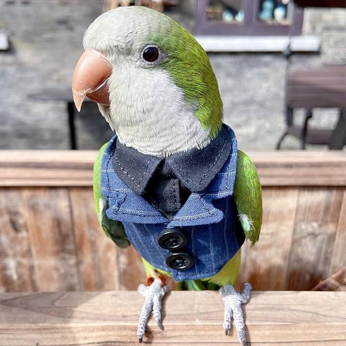 Bird Clothes Birds Flight Suit,Tuxedo Business Suit for Parrots African Greys Parakeet Cockatiel Sun Conure Christmas Party Birthday Cosplay Photo Prop Small Animals Apparel (L,Denim Suit)