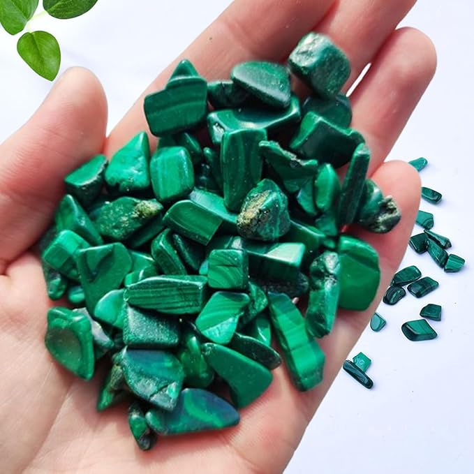 Erliway 100g Natural Malachite Crystal Chips 7-9mm Tumbled Stones | Small Crushed Crystal Stone, Polished Crystals Chips for Fish Tank, Healing Tumbled Rocks for Reiki Jewelry Making Home Décor