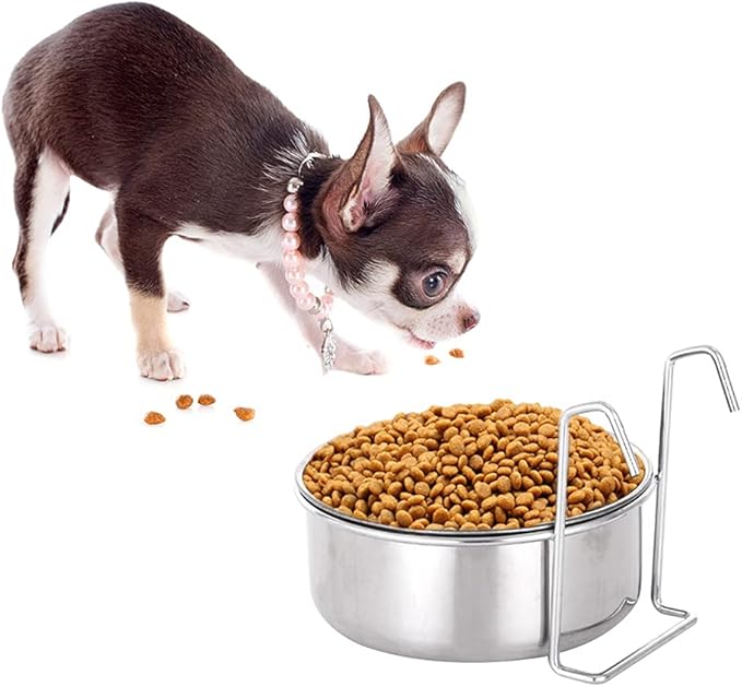 Crate Dog Bowl Stainless Steel Hanging Pet Cage Bowl Food & Water Feeder Coop Cup for Cat Puppy Birds Rats 6 Sizes