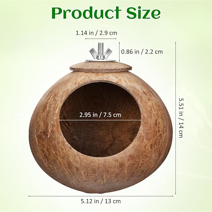 POPETPOP Natural Coconut Fiber Hanging Birdhouse for Cage - Coconut Shell Pet Bird Nest, Hanging Bird Breeding Nest for Parrot Parakeet Lovebird Finch Canary