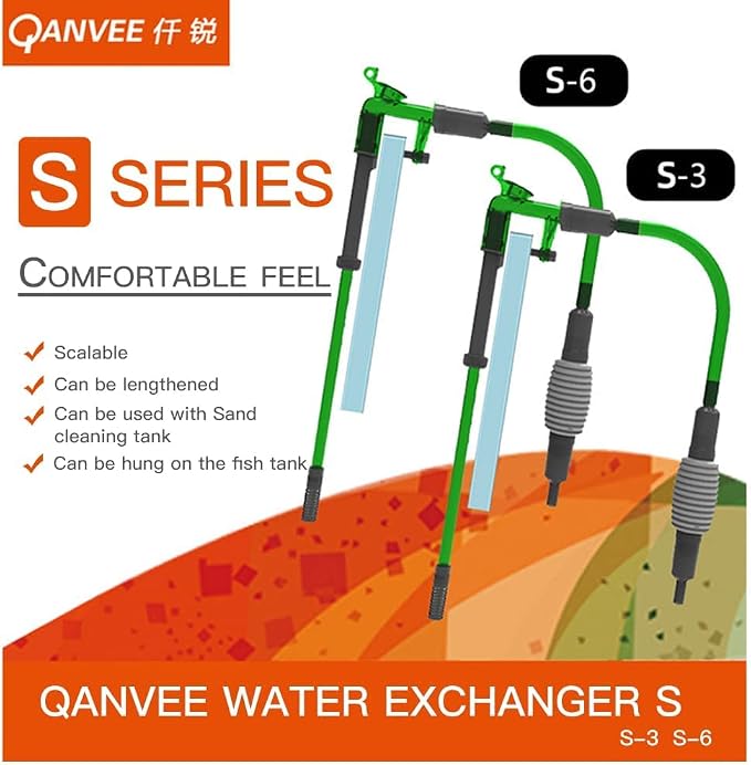 Qanvee Aquarium Gravel Vacuum Siphon - Water Change Made Easy (S-3 (Hang-On))