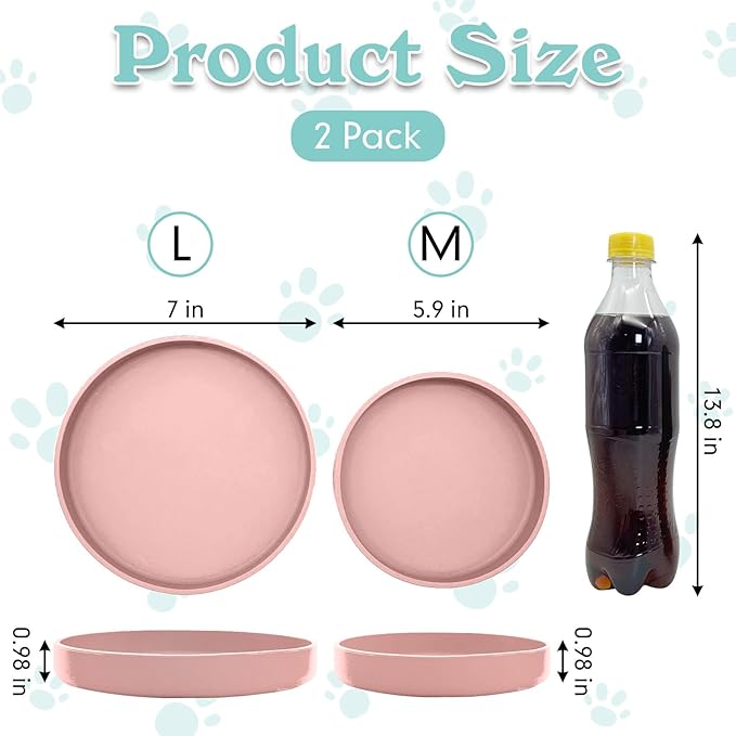 Silicone Dog Bowl Shallow Cat Food Bowls 7" Wide Puppy Plates Whisker Fatigue Pet Feeding Dishes for Dry Food and Wet Food Indoor (Round Pink)