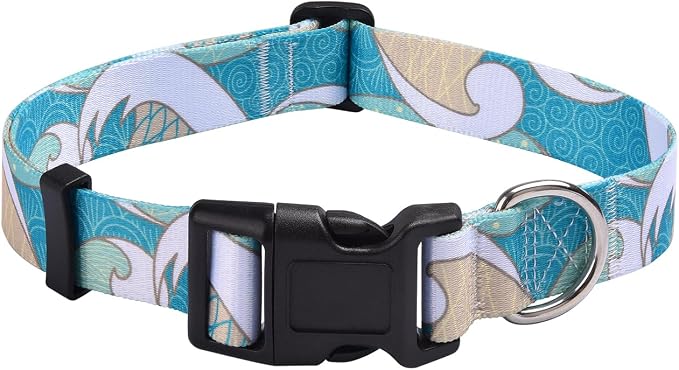 MarukoPet Dog Collar, Adjustable for Small Medium Large Dogs Puppy, Cute Design with Bohemia Floral Tribal Geometric Patterns Boys Girls Dog Collar(Sea Wave-XS)