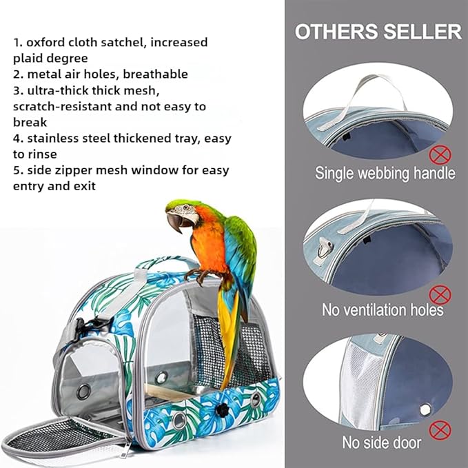 Portable Parrot Bag Bird Backpack with Perch for Birds Cage Side Window Foldable Samll Pet Travel Cage Bird Supplie J5j6 (Printing)