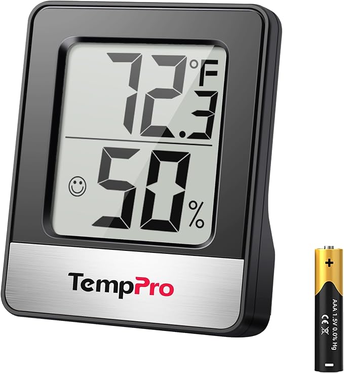 TempPro TempAir Digital Hygrometer Indoor Thermometer | Humidity Meter Room Thermometer with Temperature and Humidity Monitor Mini Hygrometer, Black