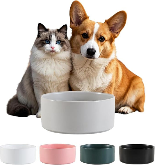 Ceramic Dog Bowl for Food and Water - Pet Feeder Bowl for Small to Medium Dogs and Large Cats - Heavy Ceramic Feeding Dish with Non Slip Base - Dishwasher & Microwave Safe - 6 Inch - 3.2 Cups - Gray