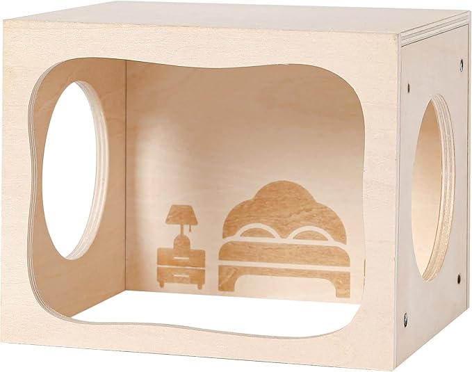 Hamster Hideout Wooden House Chamber Small Animals Pets Tunnel Exploring Toys Secret Peep Shed for Dwarf Hamsters, Syrian Hamsters, Gerbils, Hedgehogs, Rats, Mice (Bedroom)