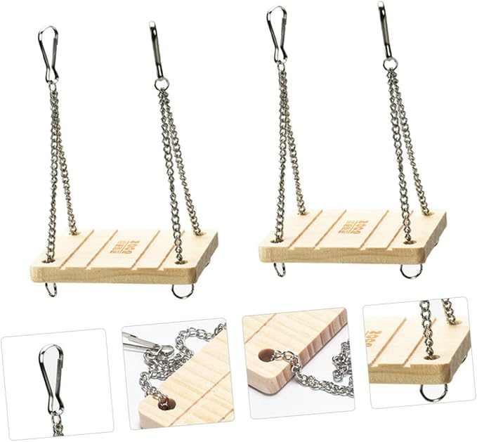 ORFOFE 2pcs Natural Swing Ladder for Hamsters Wooden Teeth Chain Toy Exercise Swing for Parrots Birds Chickens Pet Toy