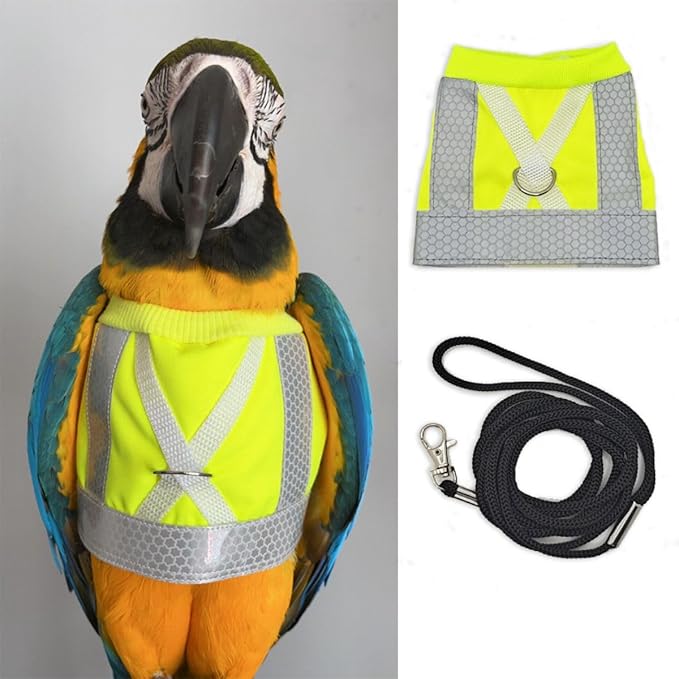 Pet Parrot Bird Harness and Leash, Adjustable Training Design Anti-Bite, Bird Nylon Rope for Parrots, Waterproof and Reflective, Suitable for Macaw Cockatoo Cockatiel Lovebird Conure African Grey (S)