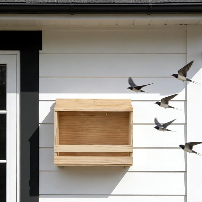 Wooden Open Mourning Dove Nesting Box, 13.7" x 6" x 11" Flat Roof Bird House with Nails, Open Platform Shelter for Doves & Small Birds, Hanging Garden Decor