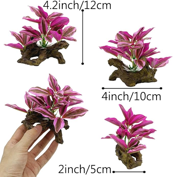Fish Tank Decorations Aquarium Decor Ornaments Betta Pink Leaf pad Hammock Artifical Driftwood Goldfish Bowl Accessories (Hot Pink Set)