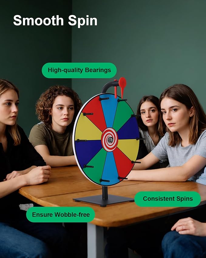 12 Inch Spinning Wheel for Prizes, Spinning Wheel for Prizes, 10 Slots Spinner with Stand, Spin The Game for Parties, and Classroom Activities