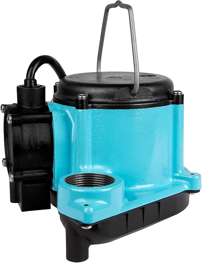 Little Giant 6-CIA-ML 115 Volt, 1/3 HP, 2760 GPH Cast Iron Replacement Compact Submersible Pump for Under Sink and Laundry Tray Systems with Integral Low Level Diaphragm Switch, Blue, 506160