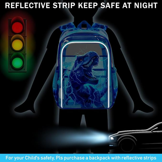 KLFVB 3PCS Clear Backpack for Girls and Boys, Kids See Through Backpacks Stadium Approved, Transparent Bookbag for Elementary