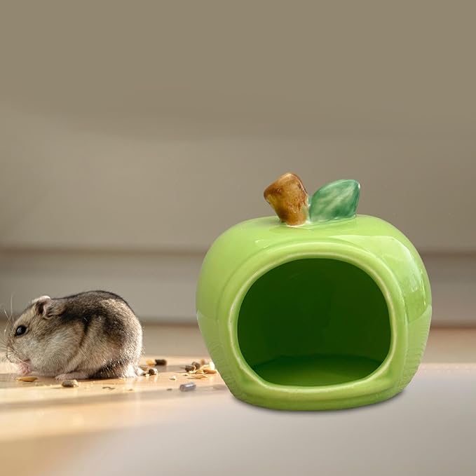 Ceramic Hamster House Cartoon Pet House Decor Furniture Hamster Nest Habitat for Chinchilla All Season Dwarf Ferret, Green