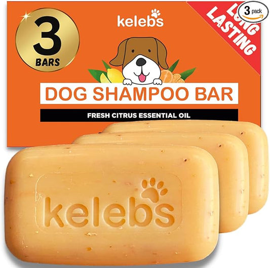 Kelebs Dog Shampoo for Smelly Dogs | Natural Dog Deodorizing Shampoo Bar with Citrus Essential Oils | Eco-Friendly | Zero Plastic Waste | Vegan | 3 Pack