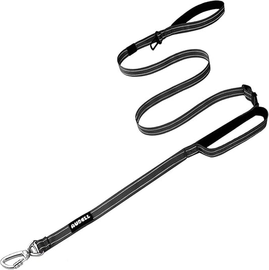AUBELL Double Handle Tactical Dog Leash Heavy Duty for Small and Medium Large Dogs,Reflective Adjustable Nylon Leash that Pull with Car Seatbelt for Training,4.5-6FT,Black