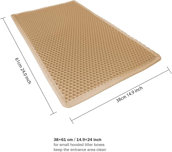 24''x 14.9''Inch Cat Litter Trapping Mat, Double Layer Waterproof Proof Litter Box mat, Non-Slip Design, Reduces Litter Scatter, Easy to Clean, Beige Cat Litter Mat