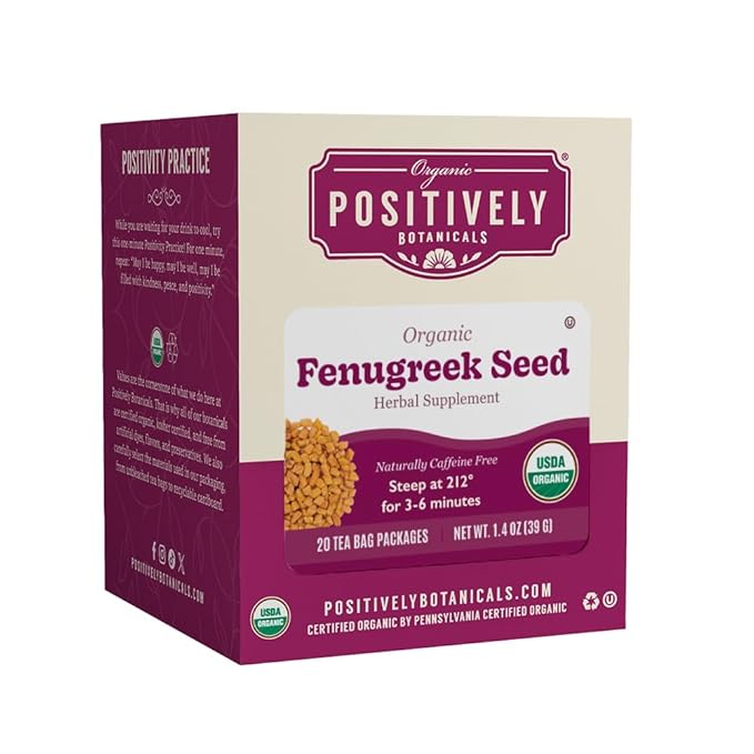 Organic Positively Botanicals Company, Fenugreek Seed Herbal Tea Bags, 20 Count
