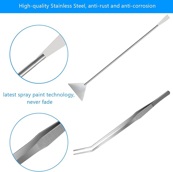 15" Aquarium Aquascape Tools Kit 4P Stainless Steel Aquascaping Set | 4in1 Extra Long Full Metal Design, Scissors, 2P Tweezers And Sand Spatula, For Trimming Plants, Arranging Sand And Aquascape