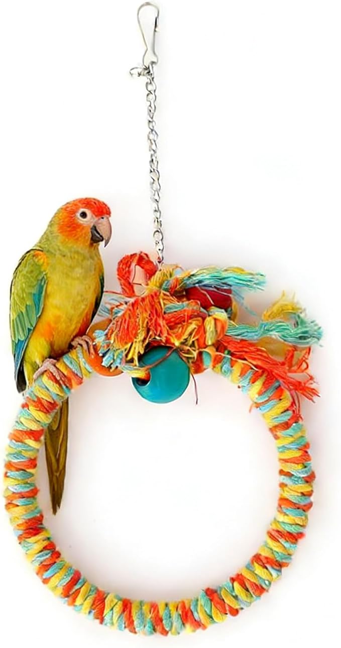 Colorful Circular Bird Swing,Bird Rope Chewing Toys Parrot Cage Bite Toys (Large Round Patterned)
