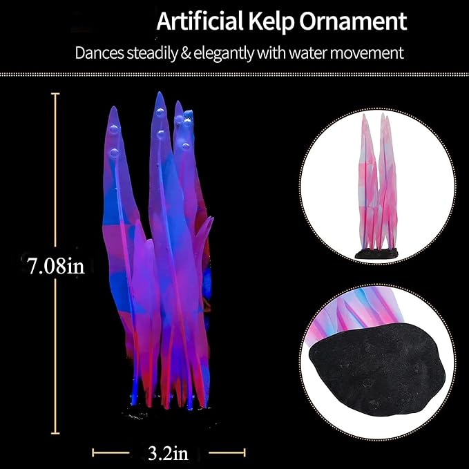 1Pcs Aquarium Decoration Pink Plants Simulation Artificial Water Grass Plastic Fish Tank Decor Plant Soft Silicone Glowing Kelp Ornament Aquarium Accessories,Pink,7.08in