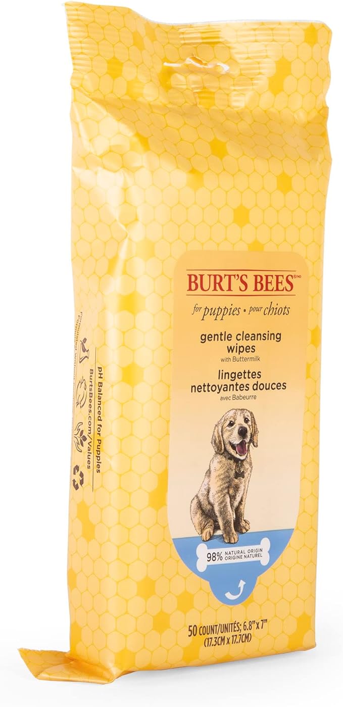 Burt’s Bees for Pets Gentle Cleansing Puppy Wipes with Buttermilk - Hypoallergenic, 98% Natural Origin Wipes That Gently Cleanse and Condition, Safe Formula, 50 Count - 6 Pack