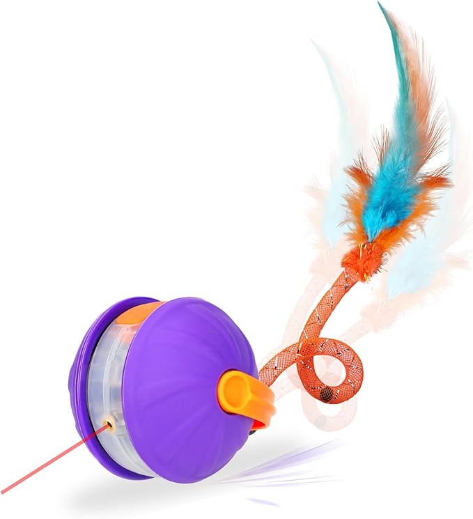 Automatic Cat Laser Toy 4-in-1, Interactive Ball & Laser Pointer for Indoor Cats with 3 Interchangeable Tails, Rechargeable Teasing Pet Toy for Kittens & Adults