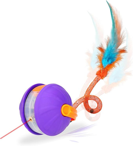 Automatic Cat Laser Toy 4-in-1, Interactive Ball & Laser Pointer for Indoor Cats with 3 Interchangeable Tails, Rechargeable Teasing Pet Toy for Kittens & Adults
