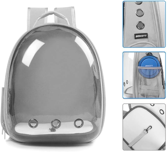 Cat Backpack Carriers, Dog Backpack, Pet Backpack for Small Cats Puppies Dogs Bunny, Airline-Approved Ventilate Transparent Bubble Backpack for Travel and Outdoor(Grey)