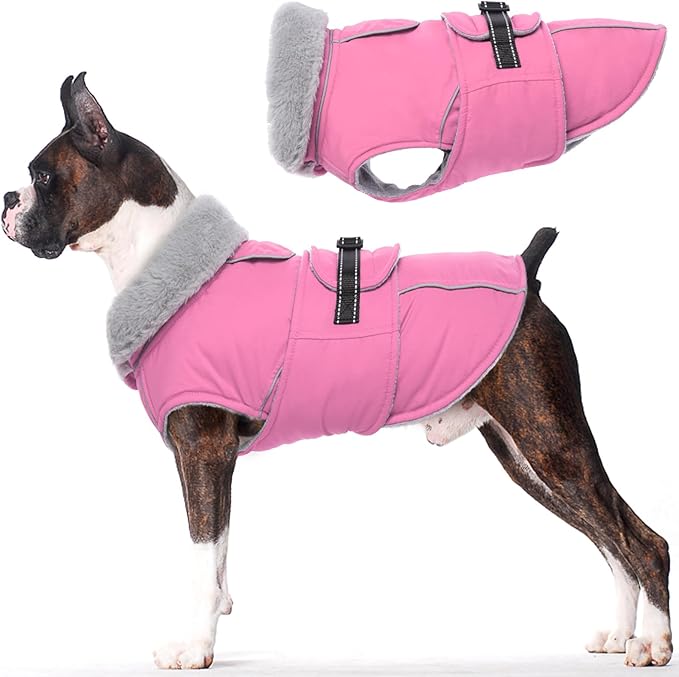 Lelepet Warm Dog Coats for Medium Dogs Waterproof Dog Winter Jacket Reflective Pet Fleece Vest Windproof Cold Weather Coats with Adjustable Buckle & Leash Hole, Pink, M